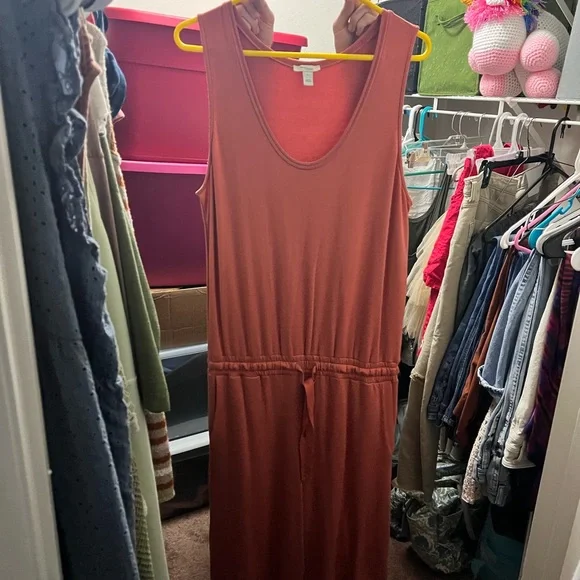DAILY RITUAL Rust/ Dark Coral Colored Sleeveless Wide Leg Crop Jumpsuit MEDIUM - Picture 2 of 4
